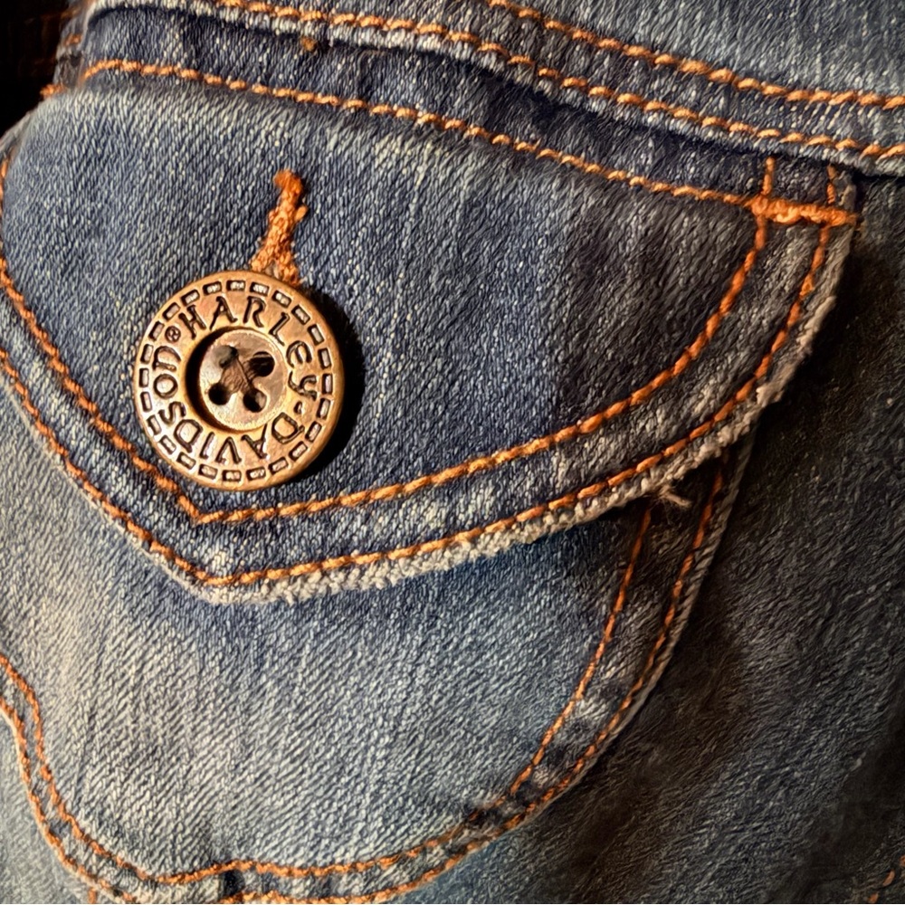 Harley-Davidson Vintage Denim Embroidered Jacket Womens Size L Eagle Studded - Picture 9 of 14